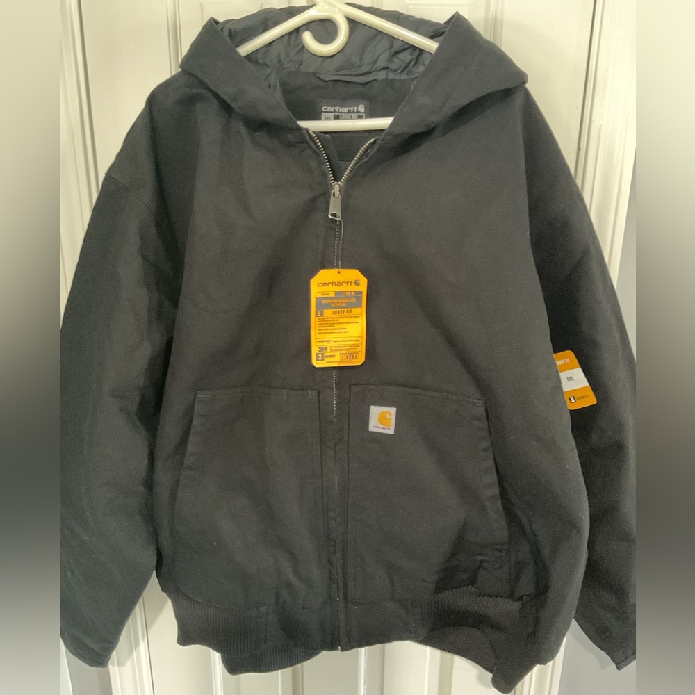 NWT Men’s Carhartt Black Washed Duck Active Jac Hooded Jacket 4XL